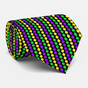 Gravata Mardi Gras Green, Amarelo, Miçangas roxas em preto