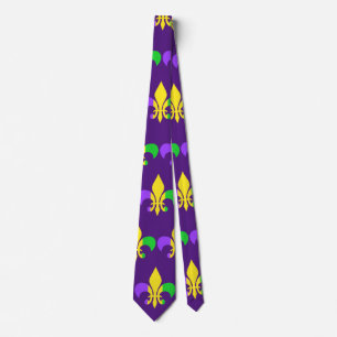 Gravata Mardi Gras Green Yellow Purple Fleur-de-Lis