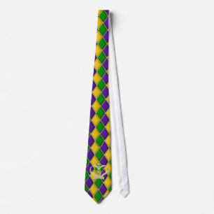Gravata Mardi Gras Harlequin Diamond Tie com Crown