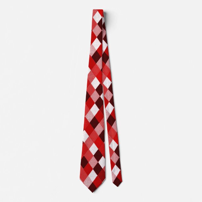 Gravata MARDI GRAS HARLEQUIN PATTERN Red Pink White Rhombi (Frente)