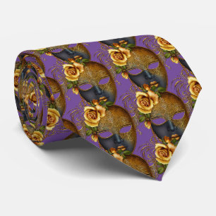 Gravata Mardi Gras Mascarada Máscaras Carnaval Dourado