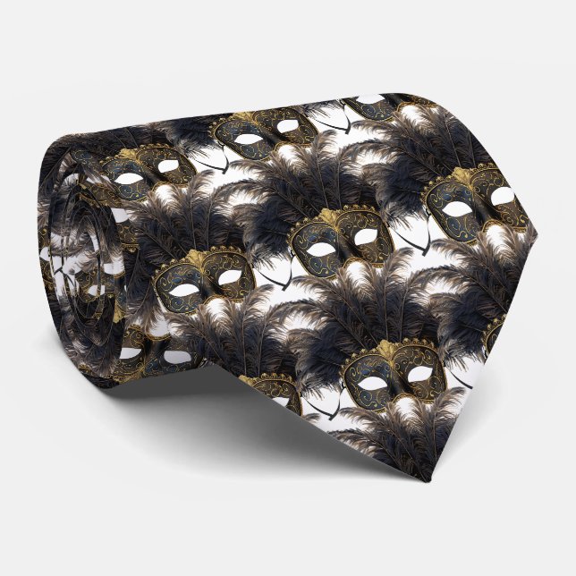 Gravata Mardi Gras Mascarada Máscaras Carnaval Dourado (Rolled)