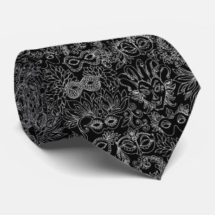 Gravata Mardi Gras Mascarada Máscaras Preto e Branco