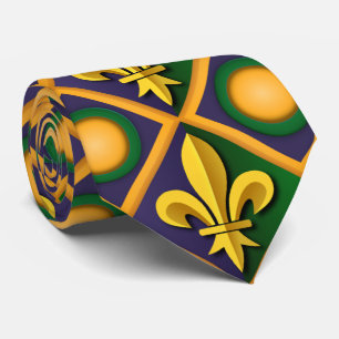 Gravata Mardi grass pattern with golden fleur-de-lis