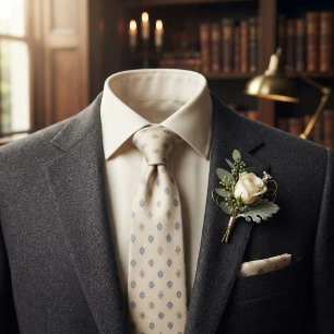 Gravata Marfim Azul Dourado Foulard Neat