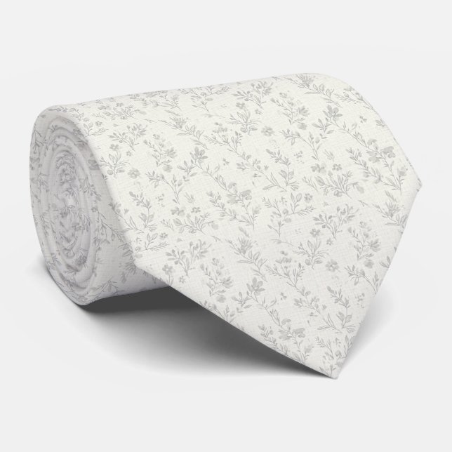 Gravata Marfim Floral Sutil (Rolled)