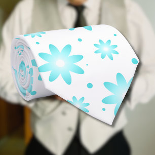 Gravata Margarida delicada branca e turquesa, padrão de po