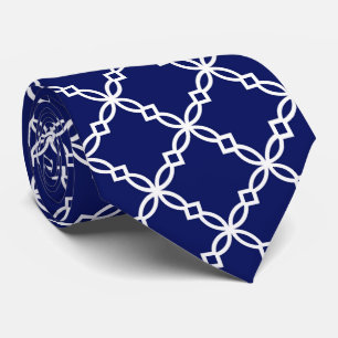 Gravata Marinho Azul Branco Padrão de Quatrefoil de Grande