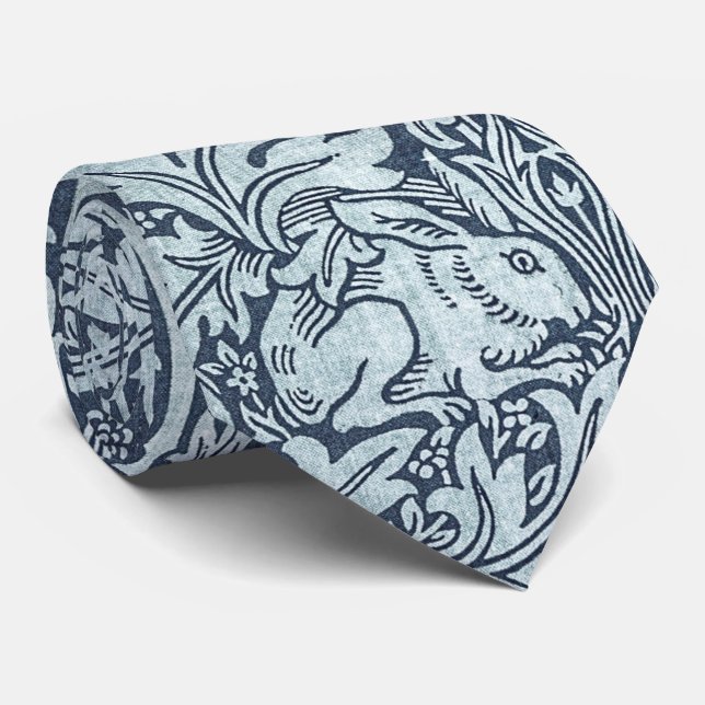Gravata Marinho Azul Coelho Branco William Morris Neck Tie (Rolled)