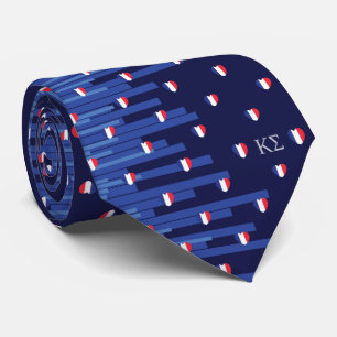Gravata Marinho Azul de Stripes e Corações Monogramas