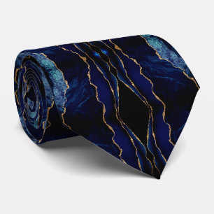 Gravata Marinho Azul Dourado Marble Modern Neck