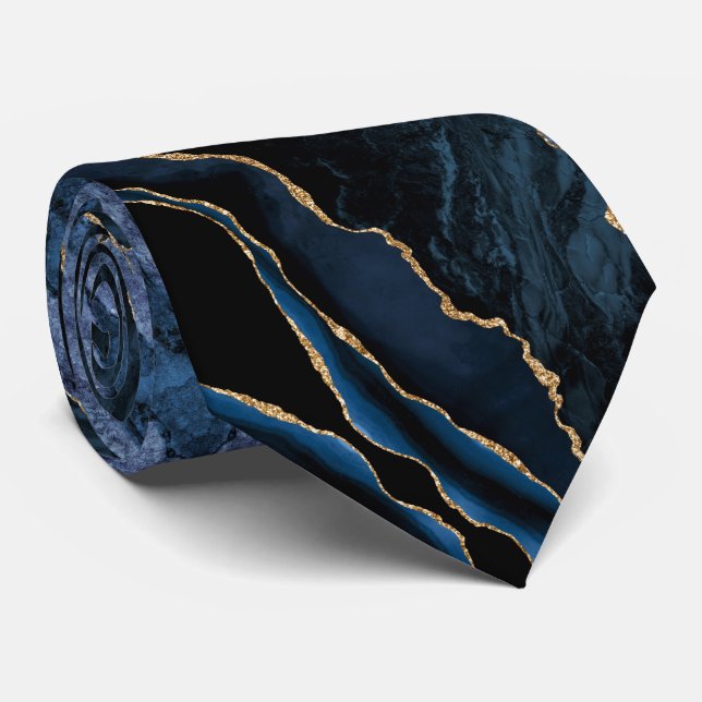 Gravata Marinho Azul Dourado Marble Tie (Rolled)