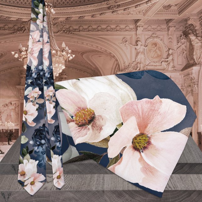 Gravata Marinho Azul e Blush Casamento de Peões e Lírios (Criador carregado)