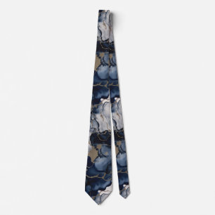 Gravata Marinho azul e Cinzas com Dourado antigo