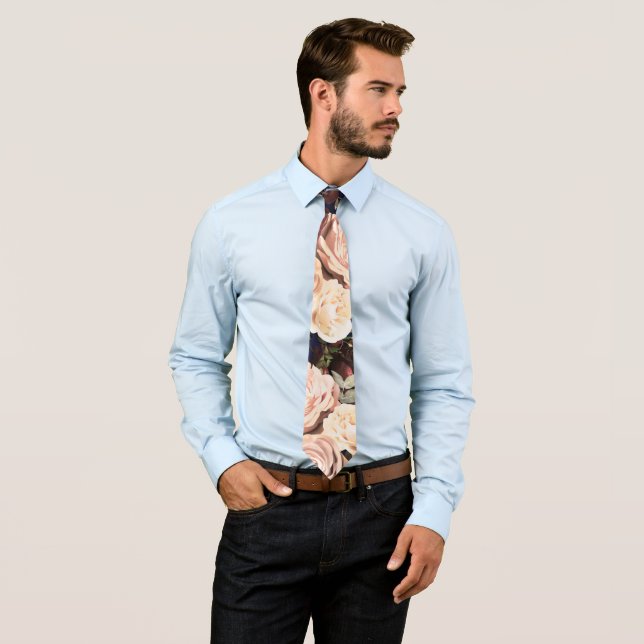 Gravata Marinho Azul e Rosas Florais Flores Negrito (In Situ)