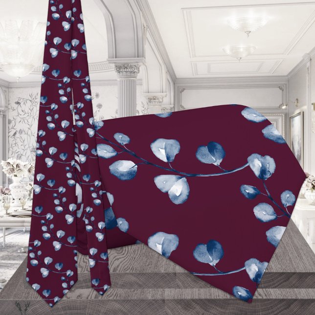 Gravata Marinho Azul Eucalyptus Casado Pescoço Borgonha (Criador carregado)