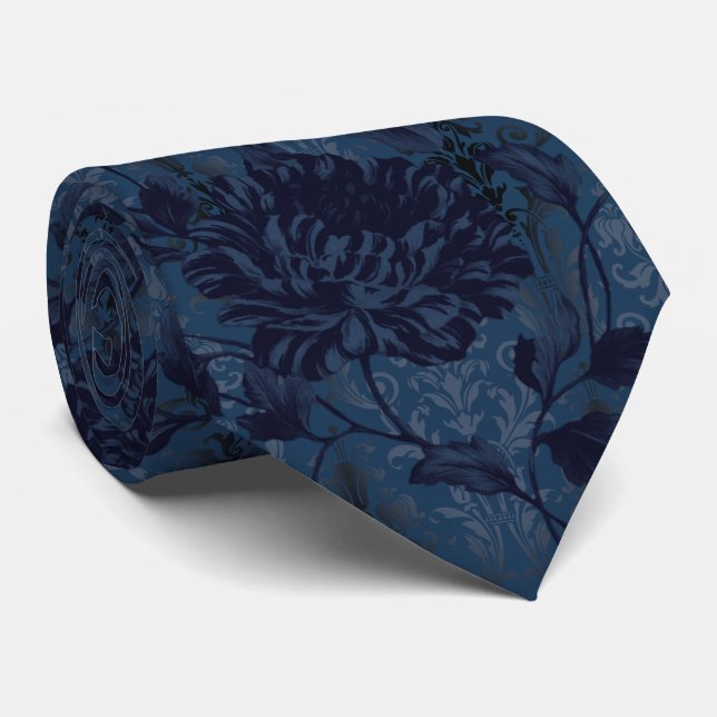 Gravata Marinho Azul Floral Damasco Aristocrat Casamento A (Rolled)