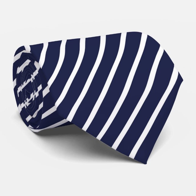 Gravata Marinho Azul - Traço Diagonal Branco (Rolled)