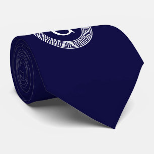 Gravata Marinho Azul Whit Quadro de Linhas Chave Grega Mon
