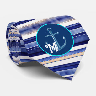 Gravata Marinho de Verão Blue Modern Boat Strips Coleção