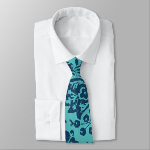 Gravata Marinho e Aqua Vintage Paisley Floral Wedding Tie