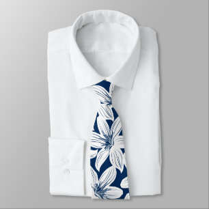 Gravata Marinho e hibiscus tropical branco