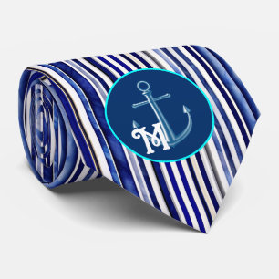 Gravata Marinho Moderno Summer Blue Boat Strips Coleção