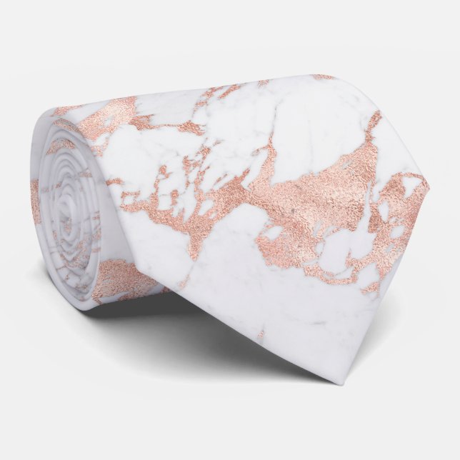 Gravata Mármaco branco branco de folha Rosa dourada Elegan (Rolled)