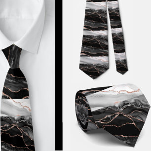 Gravata Mármaco branco e preto Elegante Rosa Dourada