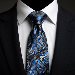 Gravata Mármore Azul e Preto com Redemoinho Elegante