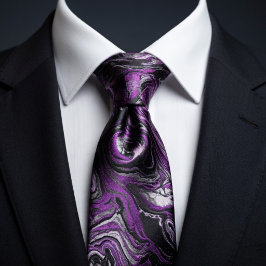 Gravata Mármore Elegante com Rodopio Roxo e Preto