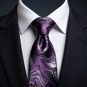 Gravata Mármore Elegante com Rodopio Roxo e Preto