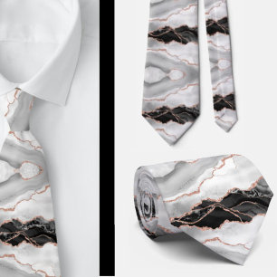 Gravata Mármore Elegante Preto e Branco com Brilho em Dour