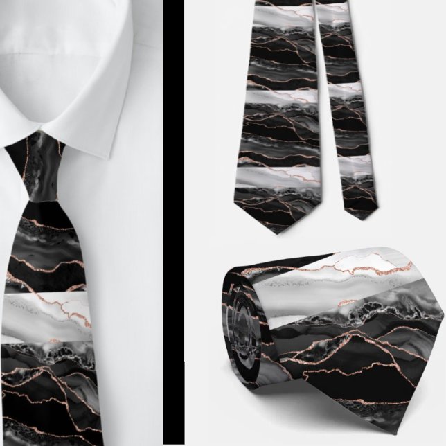 Gravata Mármore Elegante Preto e Branco com Brilho em Dour (Criador carregado)