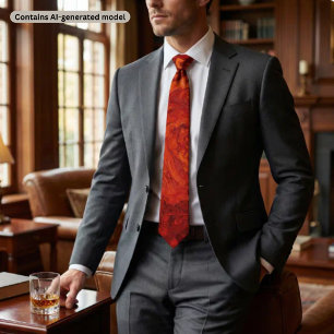 Gravata Mármore Laranja Fogo Vermelho: Design Abstrato em