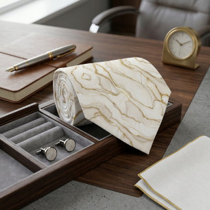 Gravata Mármore Marfim e Ouro