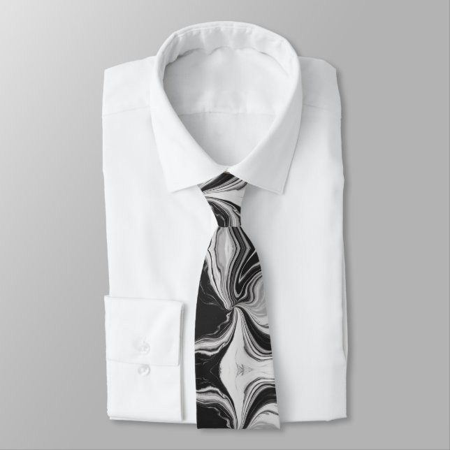 Gravata Mármore preto e branco Elegante (Amarrado)