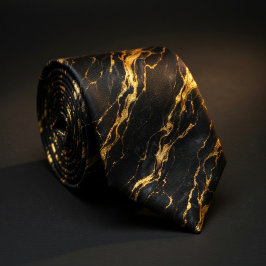 Gravata Mármore Preto e Dourado | Veio Dourado Líquido de
