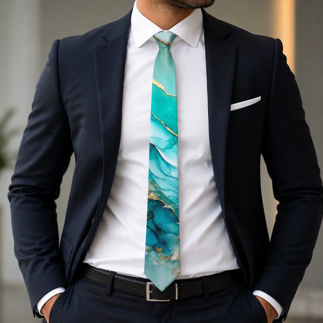 Gravata Mármore Teal Dourado Elegante (Criador carregado)