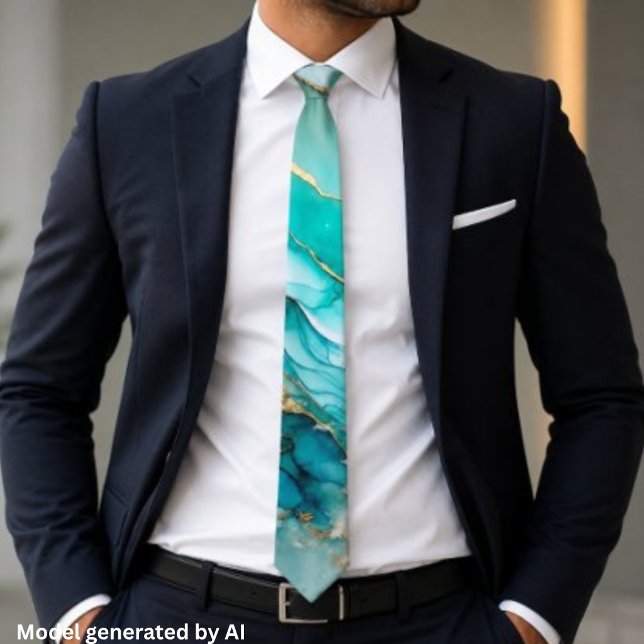 Gravata Mármore Teal Dourado Elegante (Criador carregado)
