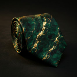 Gravata Mármore Verde Esmeralda e Dourado