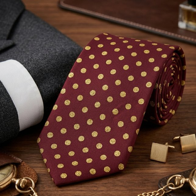 Gravata Maroon & Gold Polka Micro Dot (Criador carregado)