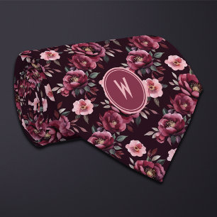 Gravata Maroon Peonies Floral