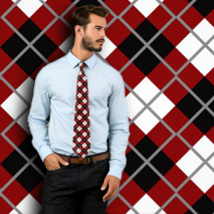 Gravata Maroon, preto, branco e Cinza Argyle Impressão Nec