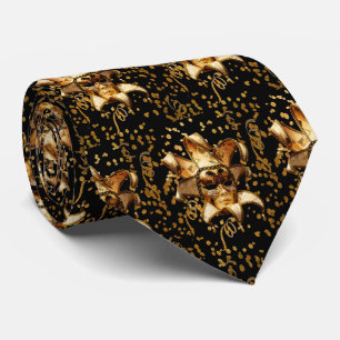 Gravata Máscara Dourada do Carnaval Mardi Gras com Confett