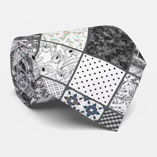 Gravata Máscara sem costura monocromática com cinza preta  (Rolled)