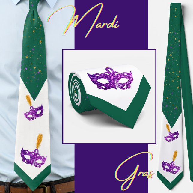 Gravata Máscaras e confetes festivos de Mardi Gras (Different views of this stunning Mardi Gras tie)