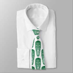 Gravata Máscaras Tiki - Floresta Verde em Branco