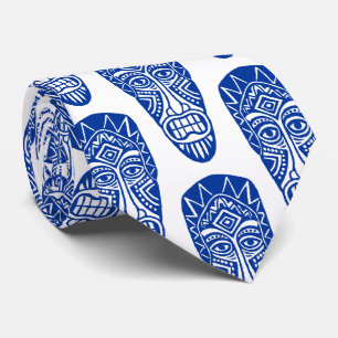 Gravata Máscaras Tiki - Marinho em Branco