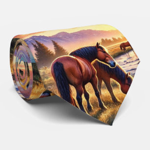 Gravata Masculina Cavalos Selvagens Pastando ao Pô